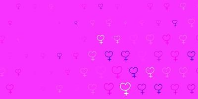 sfondo vettoriale rosa viola chiaro con simboli di potere delle donne