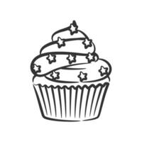 Cupcake linea arte mano disegnato stile scarabocchio disegno nero e bianca vettore