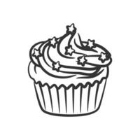 Cupcake linea arte mano disegnato stile scarabocchio disegno nero e bianca vettore