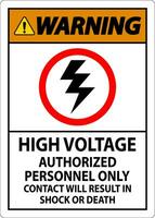 avvertimento cartello alto voltaggio, autorizzato personale solo, contatto volontà risultato nel shock o Morte vettore