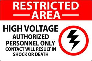 limitato la zona cartello alto voltaggio, autorizzato personale solo, contatto volontà risultato nel shock o Morte vettore