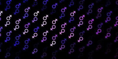 sfondo vettoriale viola scuro con simboli di potere della donna