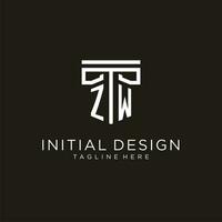 Z W iniziale logo con geometrico pilastro stile design vettore