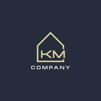 iniziale lettera km vero tenuta logo con semplice tetto stile design idee vettore