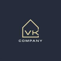 iniziale lettera vk vero tenuta logo con semplice tetto stile design idee vettore