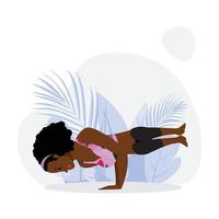 giovane donna nera che pratica le pose del corvo laterale, giovane donna che pratica le posizioni yoga delle braccia di bilanciamento vettore