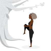 posizioni yoga in piedi con una gamba, ragazza che pratica posizioni yoga in piedi vettore