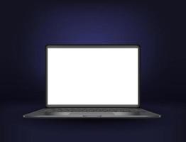 portatile nero su sfondo scuro. mockup vettoriale con schermo vuoto