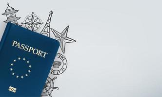 concetto di viaggio per il mondo con passaporto e scarabocchi elementi