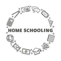 scarabocchio schema formazione scolastica, e-learning icone nel cerchio. vettore