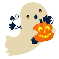 un' fantasma trasporto un' Halloween ridendo zucca. illustrato vettore elemento.