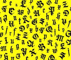 Gotico font, composizione. vettore. medievale latino lettere. casuale lettere nel casuale ordine. nero lettere isolato su giallo sfondo. design per tessuto e confezione. vettore