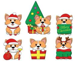 impostato carino cartone animato Natale personaggio cane corgi vettore