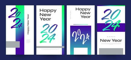creativo e colorato 2024 contento nuovo anno manifesto impostare. adatto, per carta, striscione, manifesto, volantino, coperchio, e sociale media inviare modello vettore