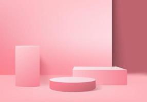 podio rosa minimo e scena con il vettore di rendering 3d in composizione astratta sullo sfondo illustrazione 3d mock up forme geometria della scena forma piattaforma per la fase di visualizzazione del prodotto per il prodotto in moderno