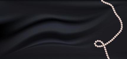 sfondo realistico in tessuto di raso di seta nero scuro con perle vettore