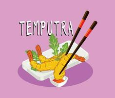 giapponese gamberetto tempura fritte gamberetto nel un' ciotola asiatico frutti di mare illustrazione vettore