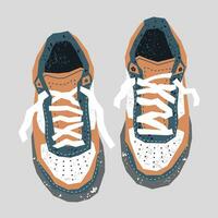 un' paio di Vintage ▾ sneaker scarpe, cima vista, piatto stile, nostalgico realismo vettore