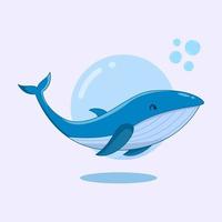 balena design piatto illustrazione balena blu divertente e carina vettore