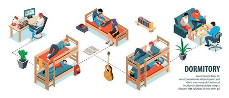 alunno dormitorio isometrico infografica vettore