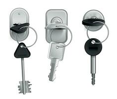 realistico chiavi buchi della serratura icona impostato vettore