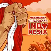 mano stretto bandiera design saluto dirgahayu republik Indonesia. vettore illustrazione