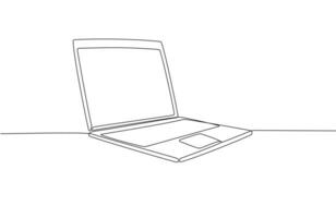 uno continuo linea disegno di computer computer portatile, e un' tazza di caffè. vettore illustrazione