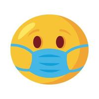 faccia emoji che indossa l'icona di stile piatto maschera medica vettore