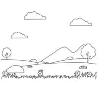 un' colorazione pagina con un' paesaggio e alberi vettore