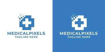 logo design medico Salute e pixel digitale icona più illustrazione semplice astratto ispirazione vettore