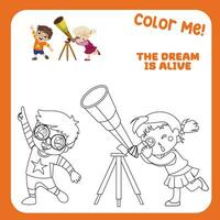 colorazione attività per bambini con spazio esplorazione tema. vettore illustrazione file.