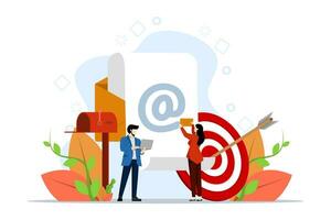 e-mail marketing concetto, creativo campagna utilizzando e-mail, raggiungere in linea pubblico con e-mail marketing campagna, newsletter, Spedire marketing messaggi attraverso e-mail. digitale e-mail marketing strategia. vettore