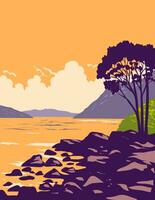 lago ness e il caledoniano canale nel Scozzese Highlands di Scozia wpa arte deco manifesto vettore