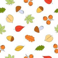senza soluzione di continuità modello con autunno foglie, frutti di bosco, funghi. astratto floreale semplice Stampa. vettore grafica.