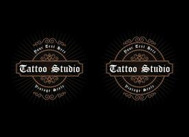 Vintage ▾ telaio logo. antico etichetta. adatto per tatuaggio studio, barbiere negozio, whisky etichetta, vino, birra, birra, salone, negozio, segnaletica. vettore