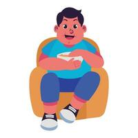 maschio Grasso persone sovrappeso più dimensione obesità sedersi e mangiare a divano illustrazione vettore