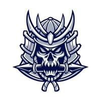samurai cranio testa logo design per portafortuna sport o esport gioco squadra vettore