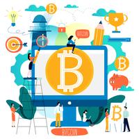 Bitcoin, tecnologia blockchain, crypto exchange flat vector illustration per la grafica mobile e web