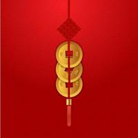 set di tre monete fortunate del capodanno cinese. elemento di design per biglietto di auguri, poster, banner web. illustrazione vettoriale eps10