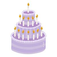 carino compleanno torta con ardente candele. dolce per celebrazione, anniversario, nozze. stilizzato vettore illustrazione di vacanza cupcake. di moda mano disegnato clipart nel il scandinavo stile