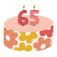 carino compleanno torta con ardente candele nel il modulo di numeri. dolce per celebrazione ogni anno di nascita, anniversario. stilizzato mano disegnato clipart di vacanza Cupcake nel il scandinavo stile vettore