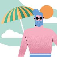 cartone animato uomo estivo con costume da bagno e disegno vettoriale ombrello