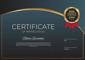 certificato del modello di realizzazione imposta lo sfondo con distintivo e bordo in oro. premio diploma design vuoto. illustrazione vettoriale