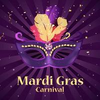 mardi gras carnaval background.traditional maschera con piume e coriandoli per fesival, masquerade, parade.template per invito di design, flyer, poste, banner. illustrazione vettoriale eps10