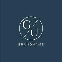 iniziale lettera GU logo monogramma con cerchio linea stile vettore