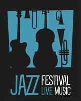 poster del festival jazz con strumenti e scritte vettore