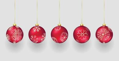 impostato rosso Natale palla e trasparente bicchiere con neve effetto isolato. collezione diverso Natale palla modello. nuovo anno giocattolo decorazione - azione vettore