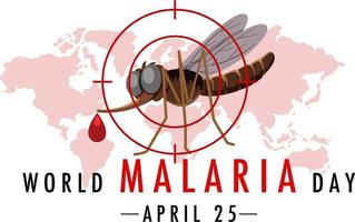 logo o banner della giornata mondiale della malaria con zanzara sulla mappa del mondo vettore