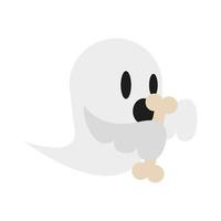 cartone animato fantasma di halloween con disegno vettoriale di osso