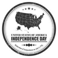 simbolo del timbro mappa america. disegno del grunge. 4 luglio concetto di festa dell'indipendenza. vettore. vettore